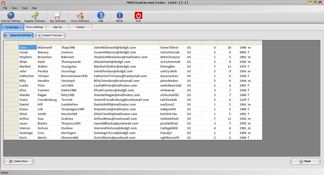 MASS Gmail Account Creator screenshot